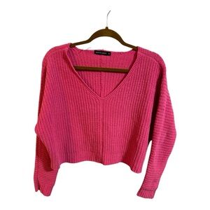 Moon & Madison Pink V-Neck Crop Knit Sweater